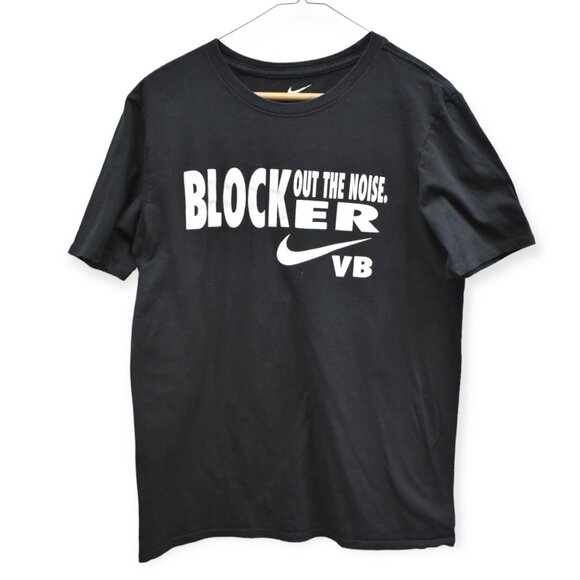 Nike Shirt S Womens Athletic Cut Block Out the Noise Crew Neck Short Sleeve - Picture 1 of 8